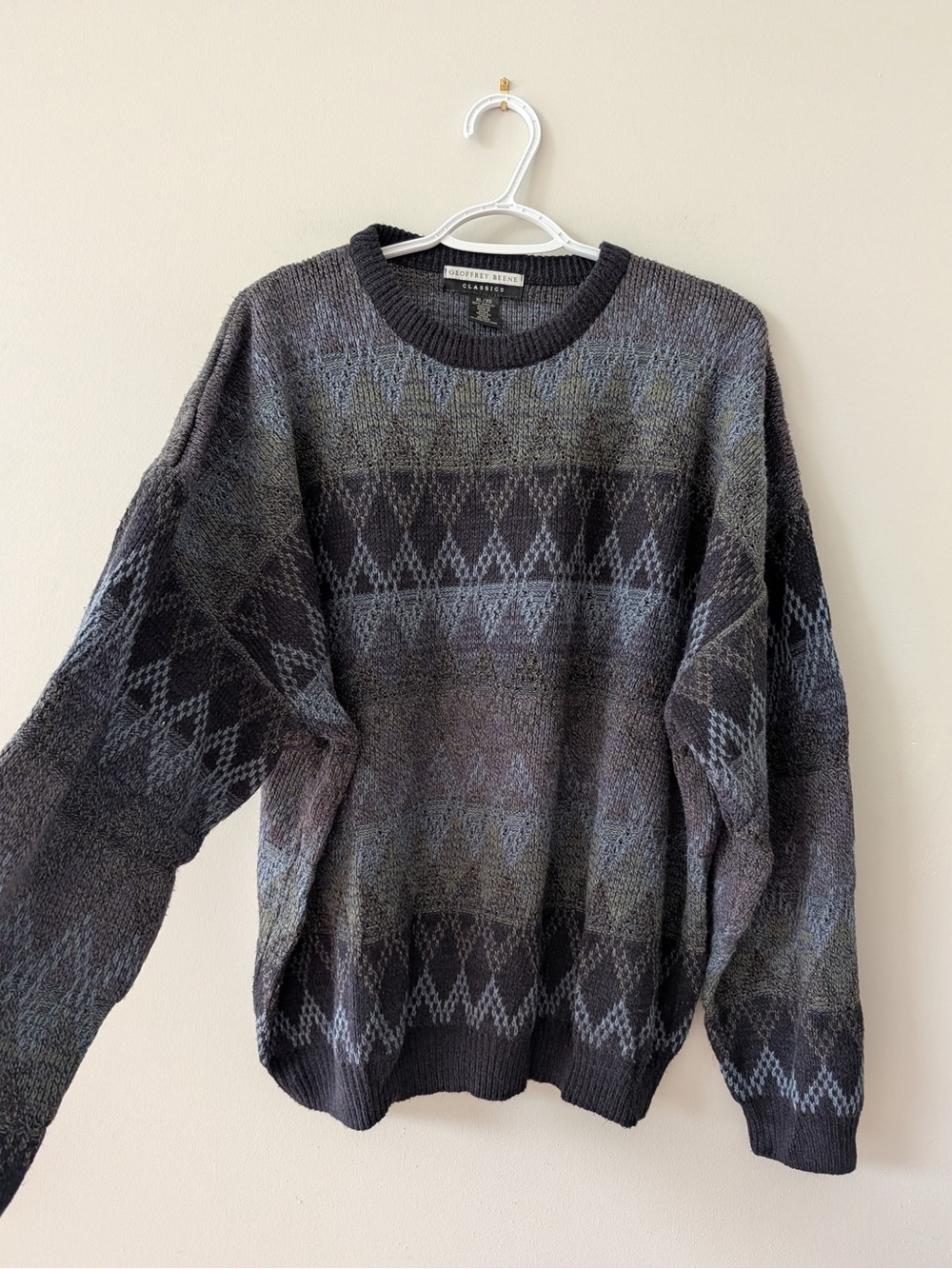 Geoffrey Beene Classics XL Argyle Knit Crewneck Sweater